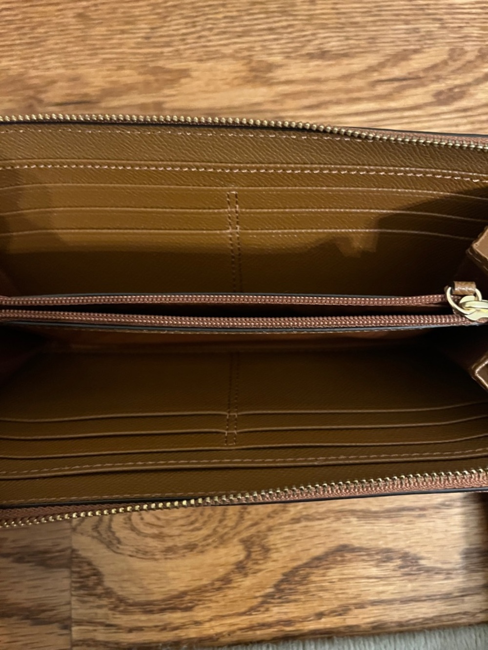 Coach F52718 Saddle Brown Pebble Leather Double Accordion Zip LG Wallet/Wristlet - Picture 9 of 11